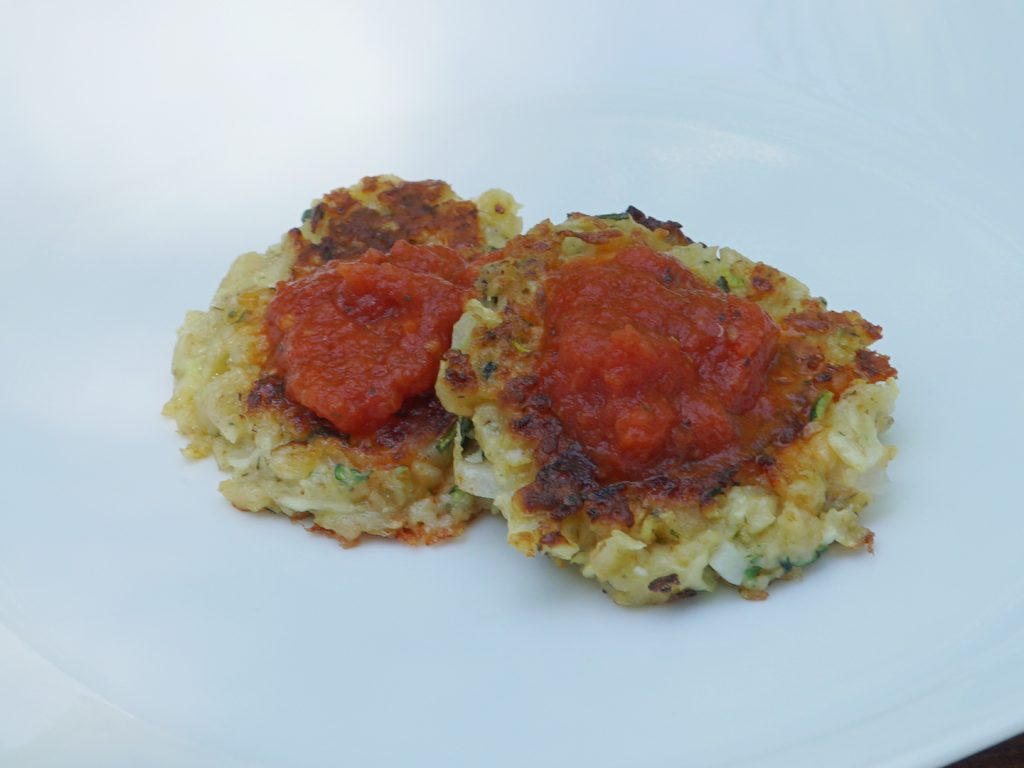 Zucchini patties/zucchini fritters plated