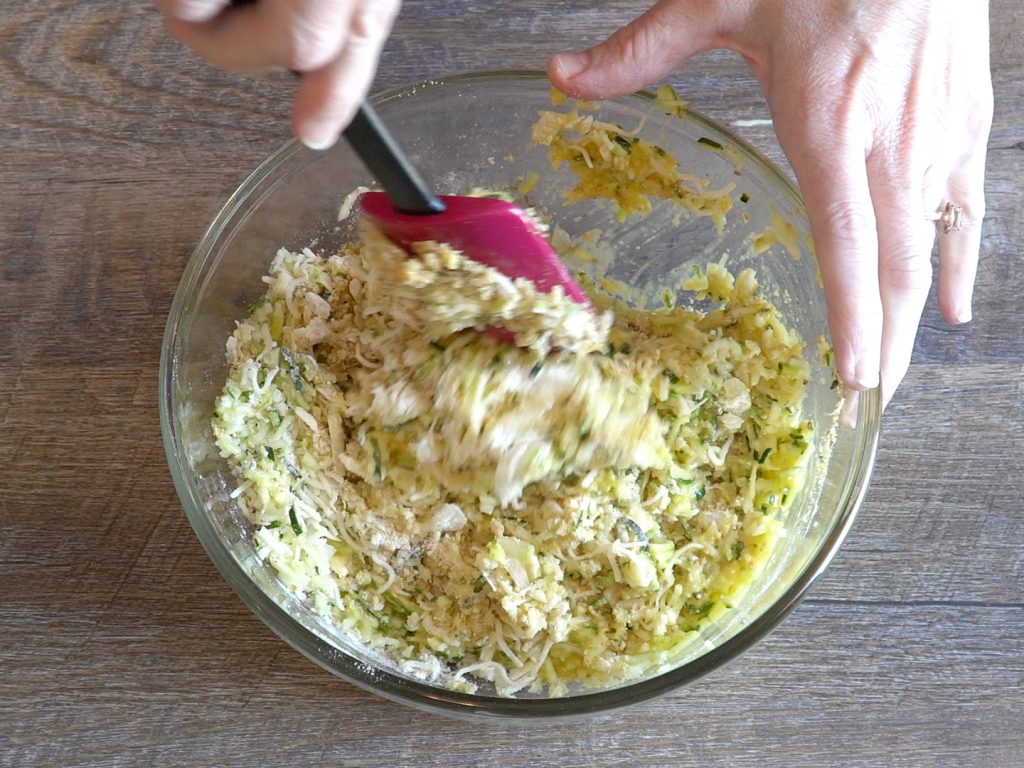 mixing zucchini patties recipe